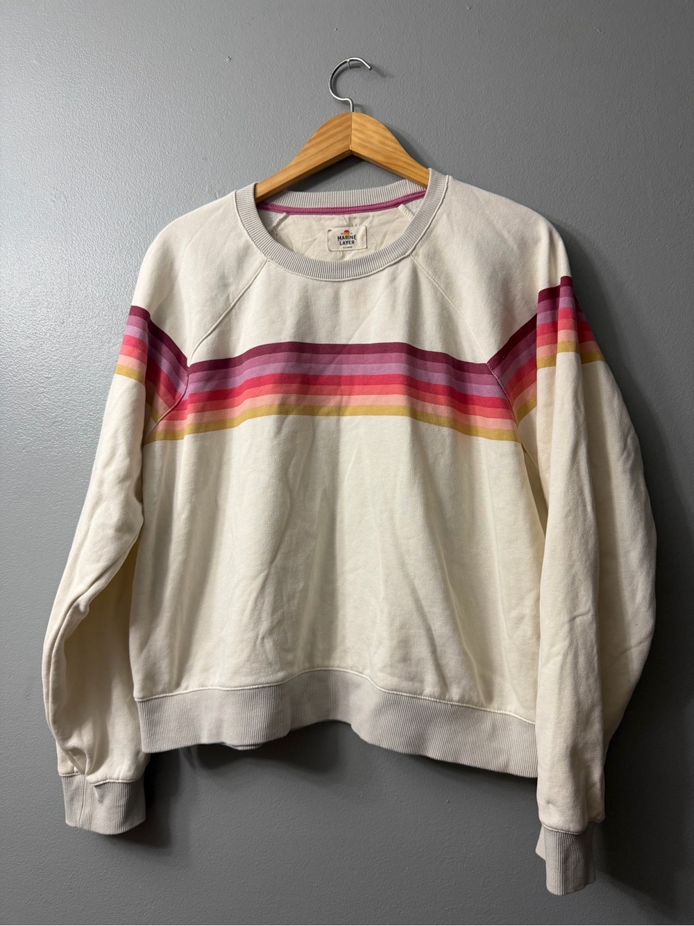 Marine Layer Cream Rainbow-Stripe Women's Sweatshirt xl